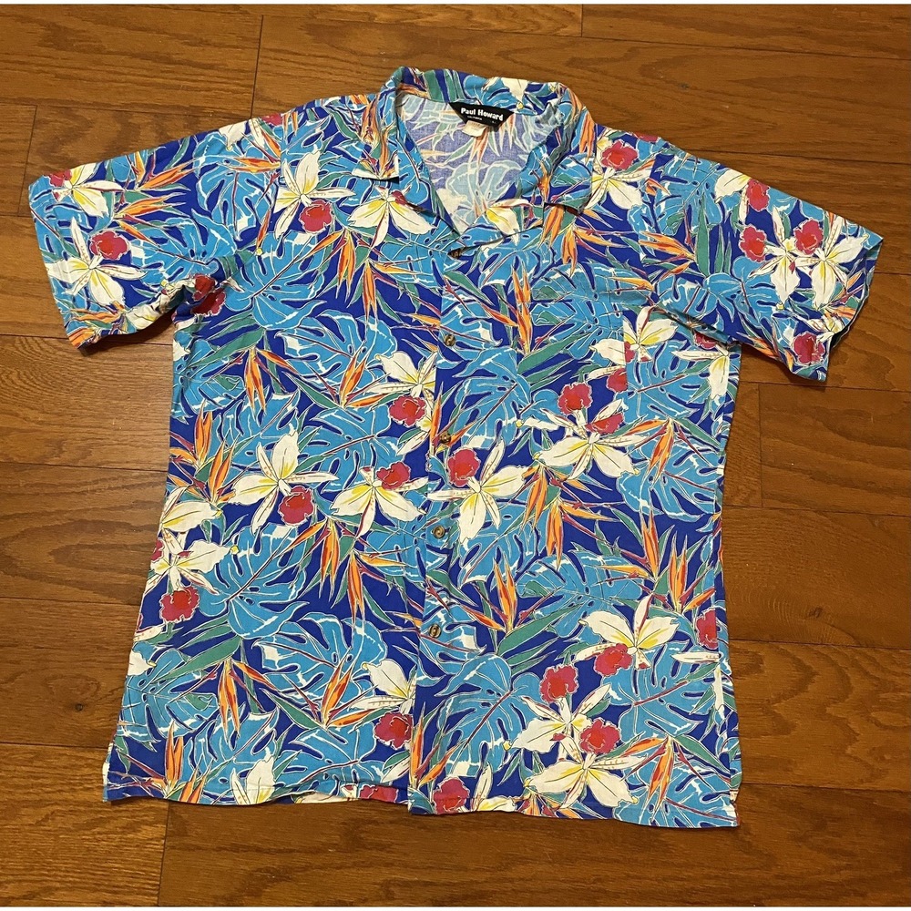 Vintage Paul Howard California Hawaiian Shirt Mens Large Floral Made In USA Vtg